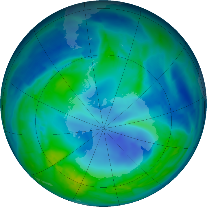Antarctic ozone map for 04 May 2009